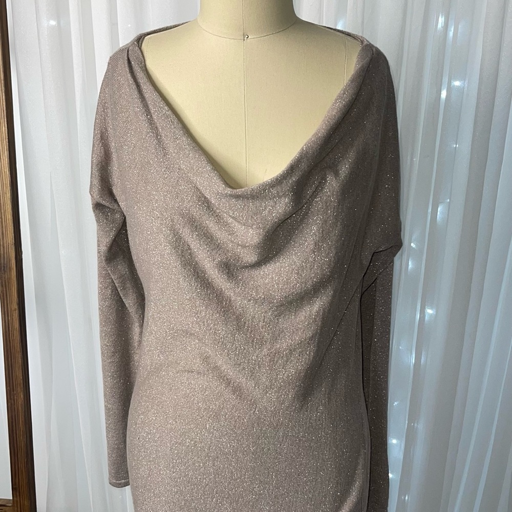 White House Black Market Silver and Champagne Cowl Neck dress